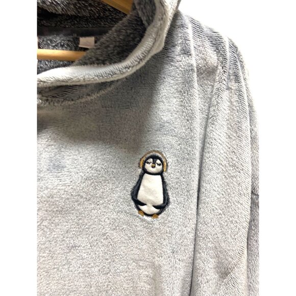Joyspun Penguin Patch Cropped Teddy Hoodie Gray Size XL Cozy Winter Soft Casual - Picture 8 of 14